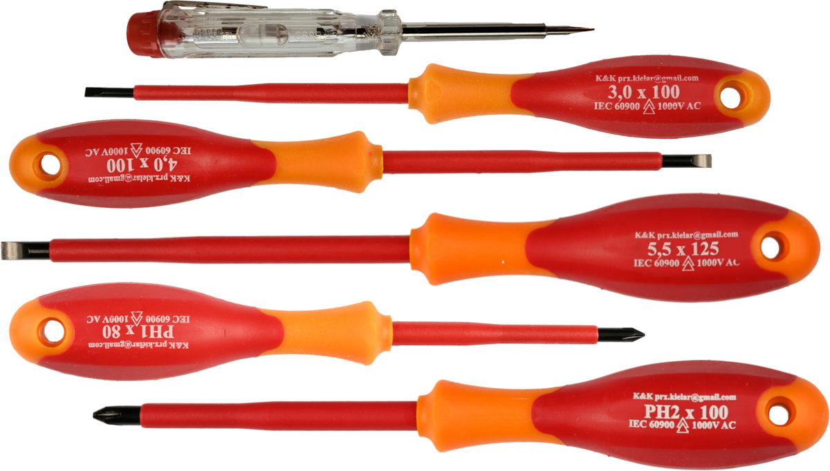 Zestaw Wkrętaków Śrubokrętów Izolowanych 1000V + Próbnik napięcia 6szt | K&K